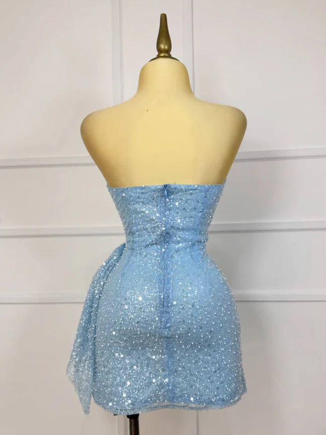 Glitter Strapless Bodycon Homecoming Dresses Pleated Cocktail Dress, LTP3782