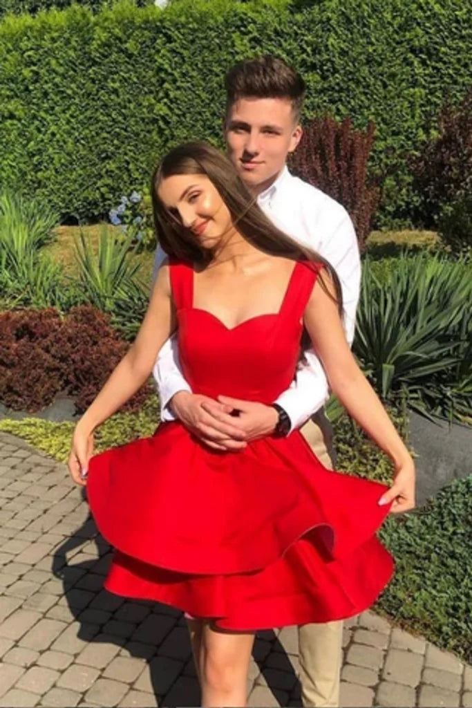 Red Off The Shoulder A-Line Homecoming Dresses, LTP3004