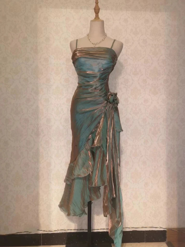 Retro Mermaid Spaghetti Straps Satin Long Party Dress Prom Dresses, LTP3631