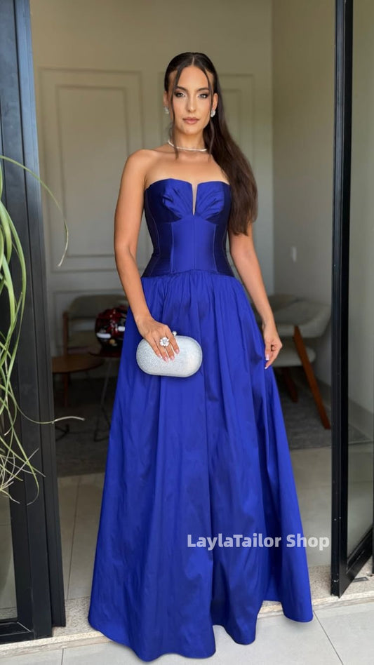 Royal Blue Strapless A-Line Senior Prom Dresses Long Formal Party Dress,LTP4565