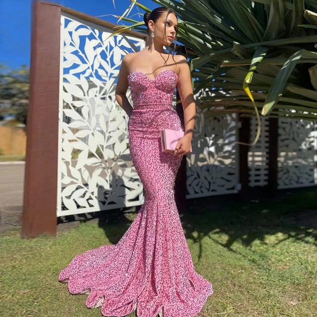 Sweetheart Mermaid Sequins Long Prom Dress