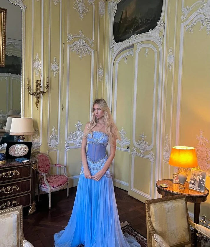 Sexy A Line Off The Shoulder Maxi Long Party Light Blue Chiffon Prom Dresses Evening Dress, LTP3646