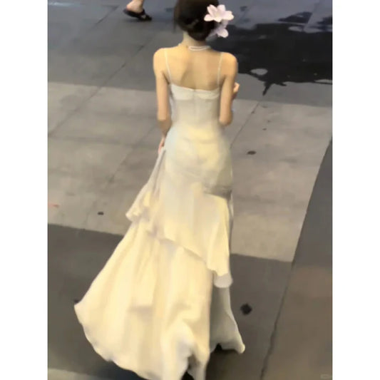 Sexy Mermaid Spaghetti Straps Ivory Long Prom Dresses Night Dress Birthday, LTP3591