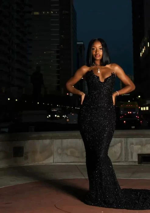 Sexy Mermaid Sweetheart Sequin Slit Black Long Prom Dresses Party Dress, LTP3648