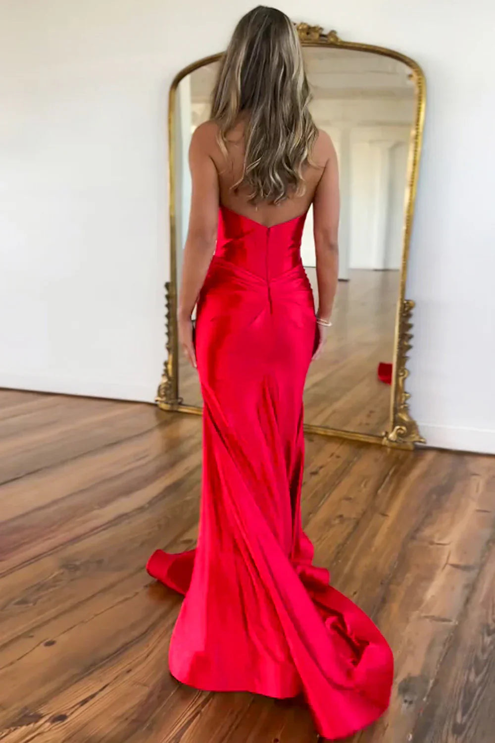 Navy Satin Halter Prom Dress with Fitted Mermaid Shape and Slit Detail