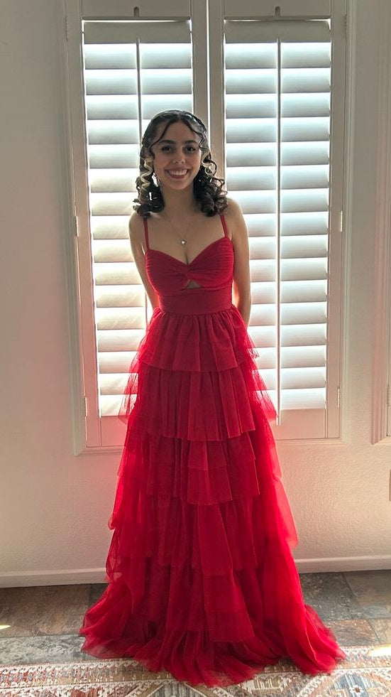 Sexy Red Prom Dresses Spaghetti Straps Tulle Party Dress,LTP4005