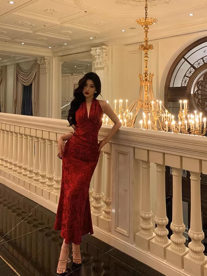 Sexy Sheath V Neckline Red Floral Ankle Length Prom Dresses Birthday Dress , LTP3582