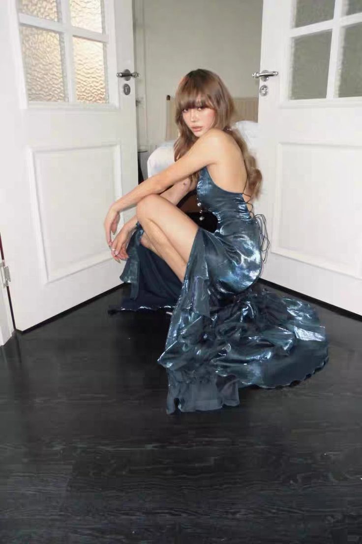 Sexy V-Neck Ruffle Prom Dresses Split Evening Graduation Dress,LTP4202