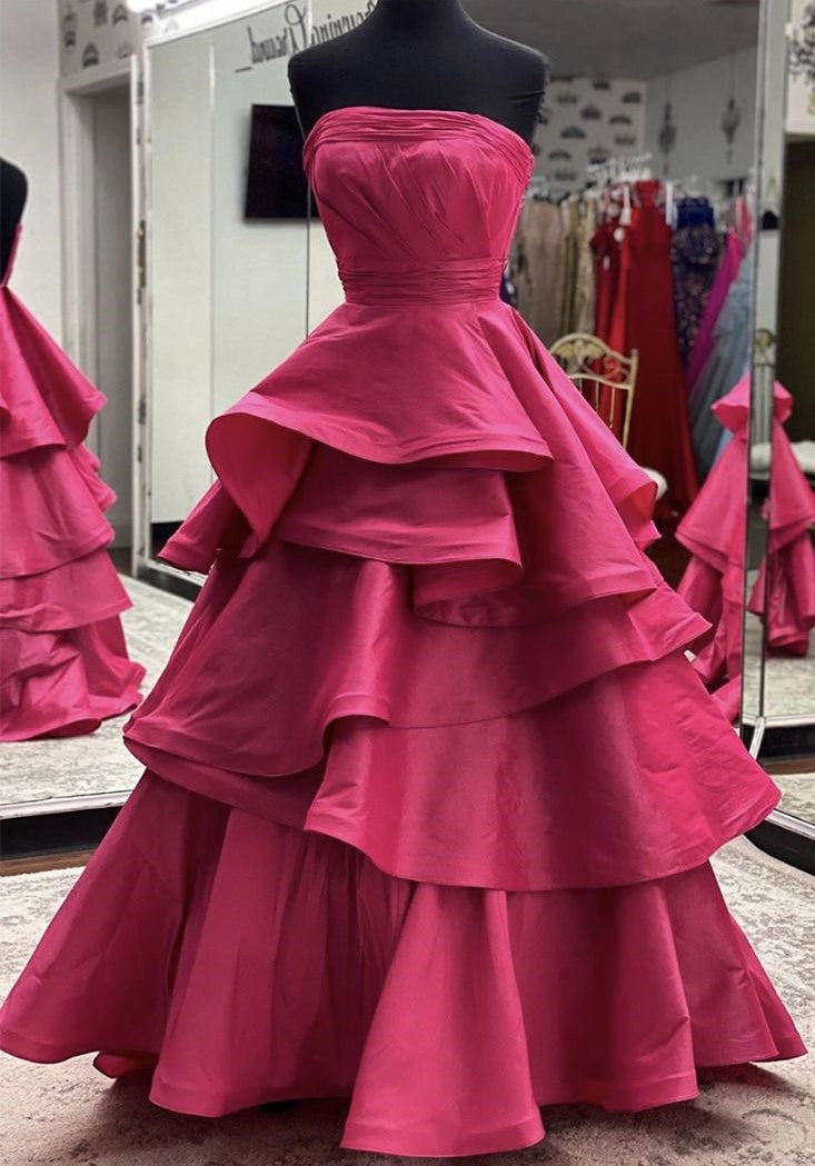 Simple Fuchsia Ruffle Ball Gown Sweet 16 Dress Dance Prom Dresses,LTP3999