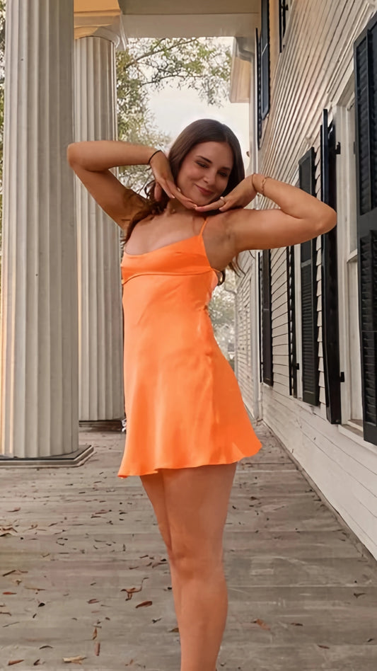 Simple Homecoming Dresses Orange Satin Mini School Semi Hoco Dress Short Formal Graduation Dress,LTP3844