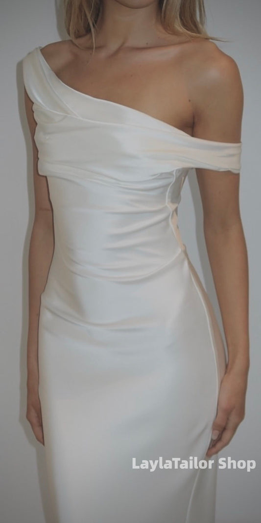 Simple Off The Shoulder Wedding Dresses White Mermaid Bridal Dress With Train ,LTP4601