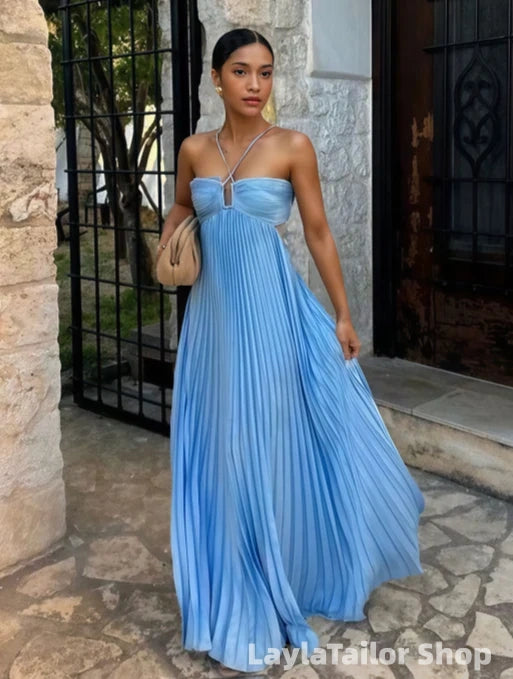 Simple Sweetheart Sleeveless A-line Chiffon Long Evening Prom Dresses Online LTP82706