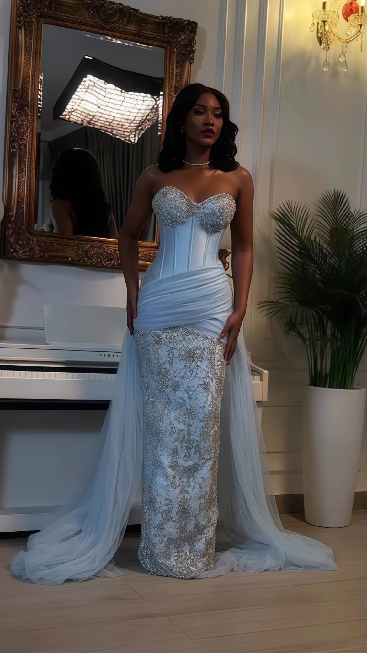 Sky Blue Mermaid Party Dress, Sweetheart Prom Dress With Luxury Sequin Tulle, LTP3714