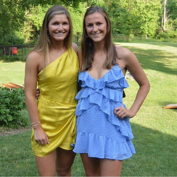 Sky Blue Dots Homecoming Dresses Chiffon Mini Party Gown, LTP3093