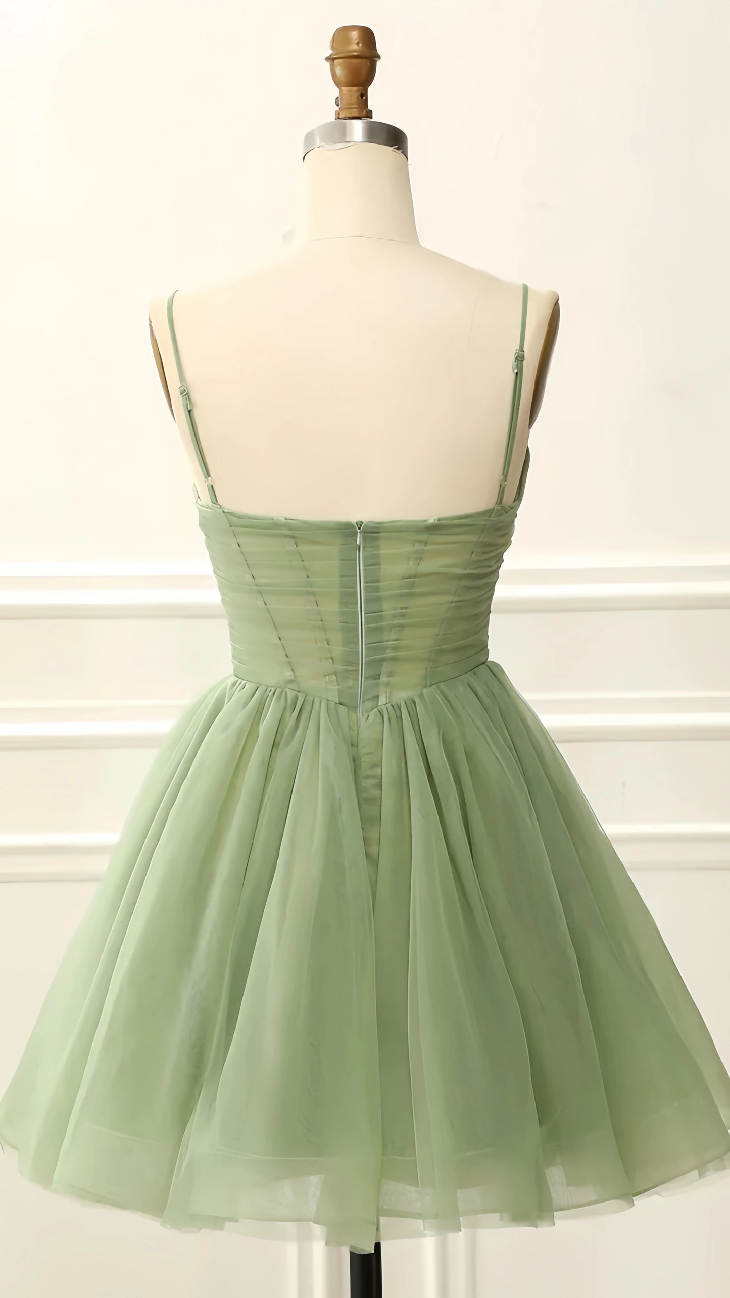 Spaghetti Straps A-line Tulle Homecoming Dress V Neck Short Above Knee Tulle Hoco Dress,LTP3850