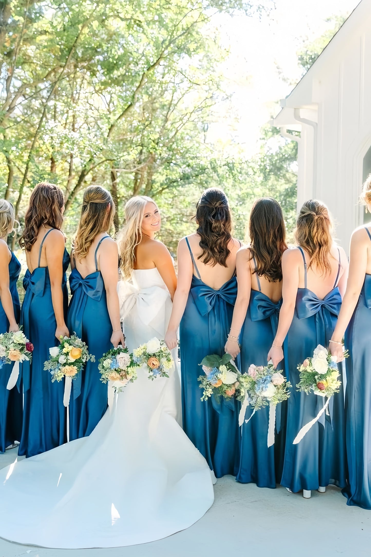 Spaghetti Straps Blue Wedding Party Dress, Backless Sleeveless Bridesmaid Dress,LTP3677