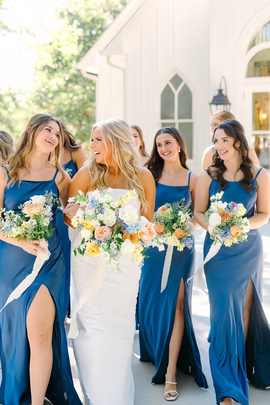 Spaghetti Straps Blue Wedding Party Dress, Backless Sleeveless Bridesmaid Dress,LTP3677