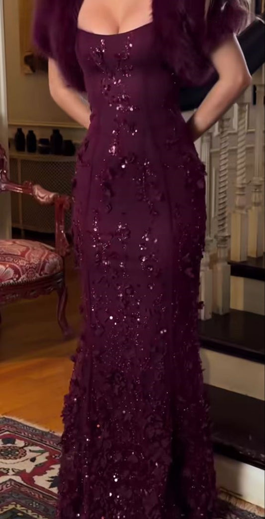 Spaghetti Straps Maroon Lace Prom Dresses Mermaid Lace Bodycon Corset Evening Party Dress,LTP4449