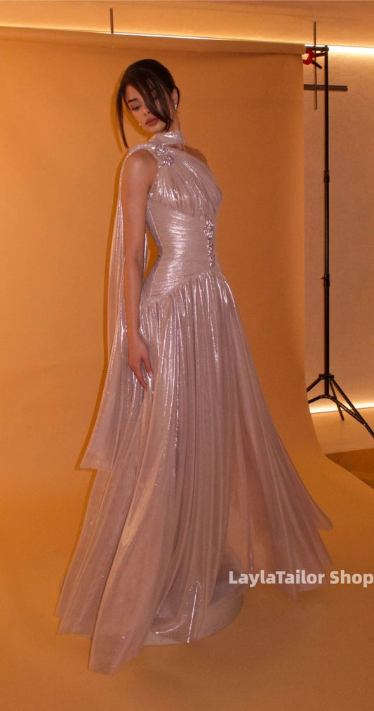 Sparkle Halter Pleated Evening Prom Dress,LTP3615
