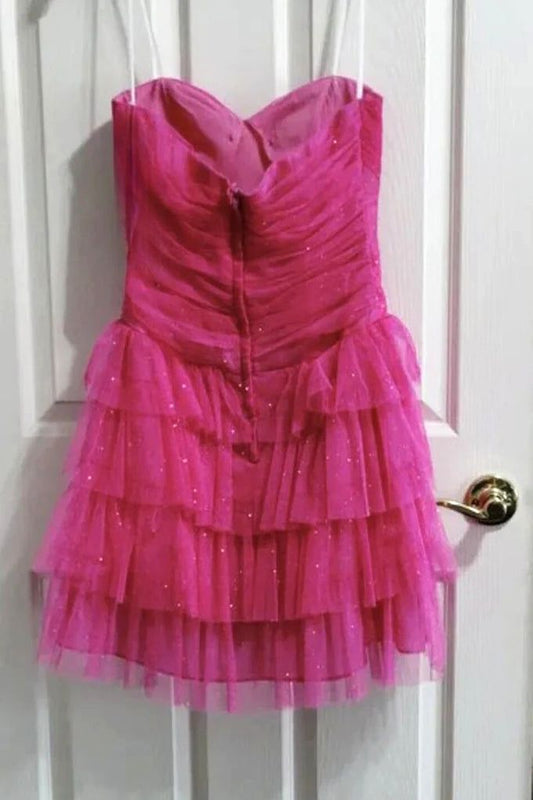 Sparkle Hot Pink Tulle Homecoming Dresses Sweetheart Celebrity Dress, LTP2947