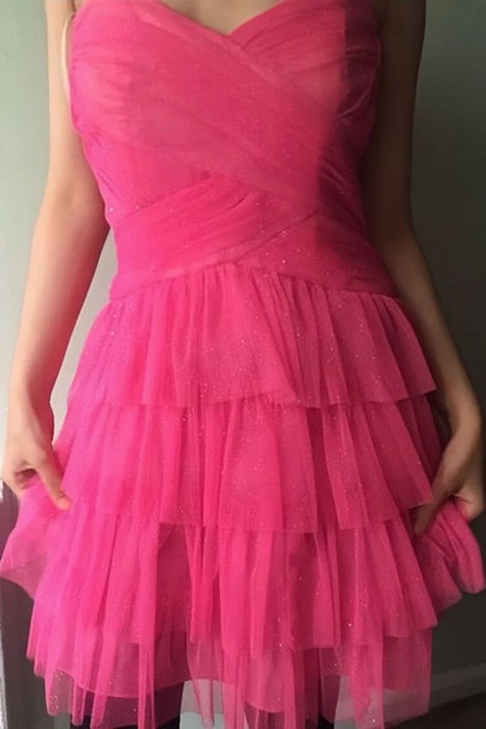 Sparkle Hot Pink Tulle Homecoming Dresses Sweetheart Celebrity Dress, LTP2947