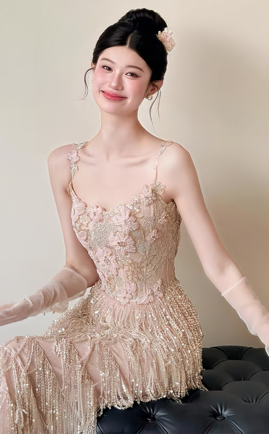 Sparkle Appliques Sheath Prom Dresses Tassel Night Dance Dress,LTP3927