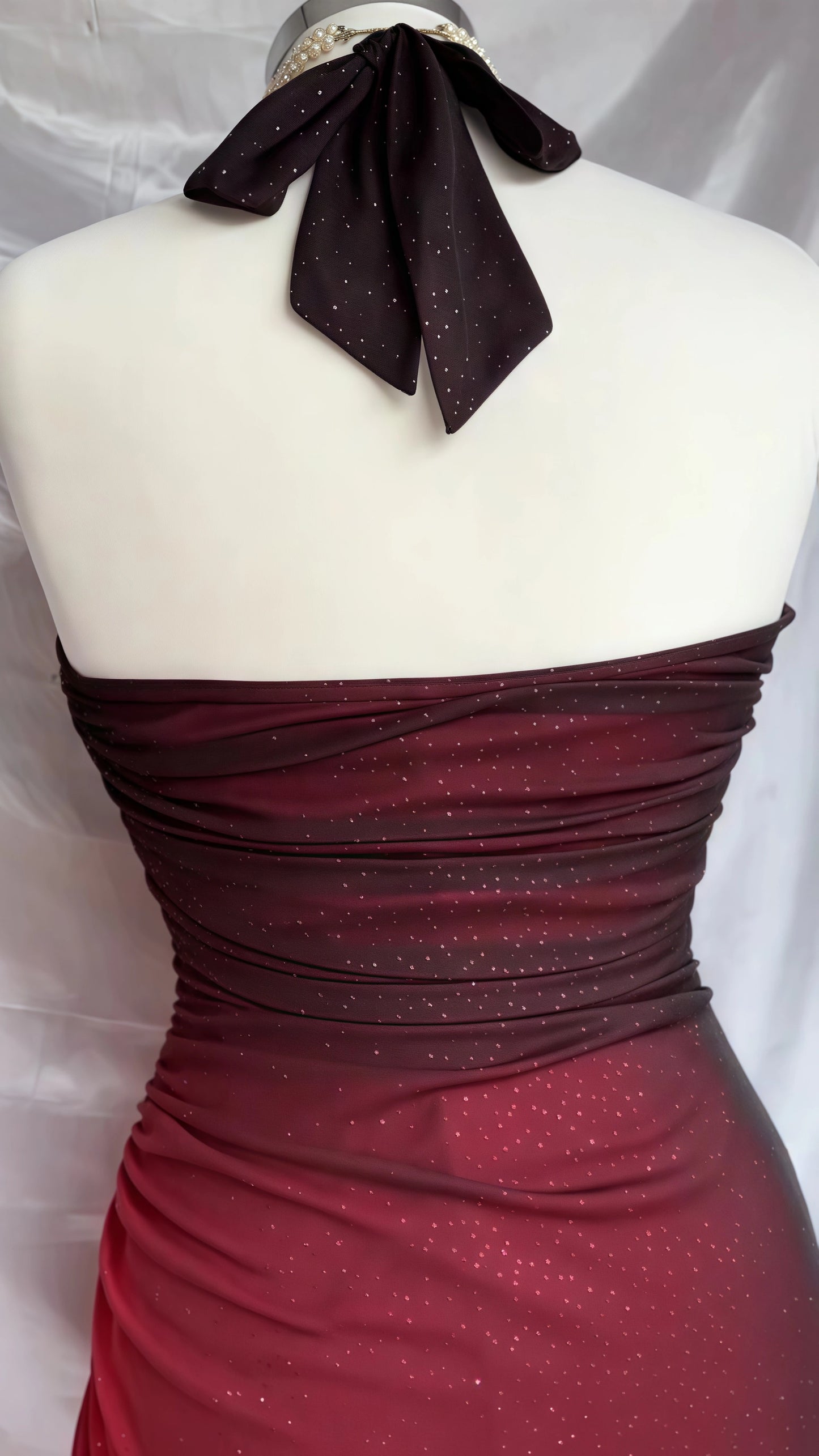 Special Gradient Color Burgundy Prom Dress, Tie Halter Date/Birthday Party Dress