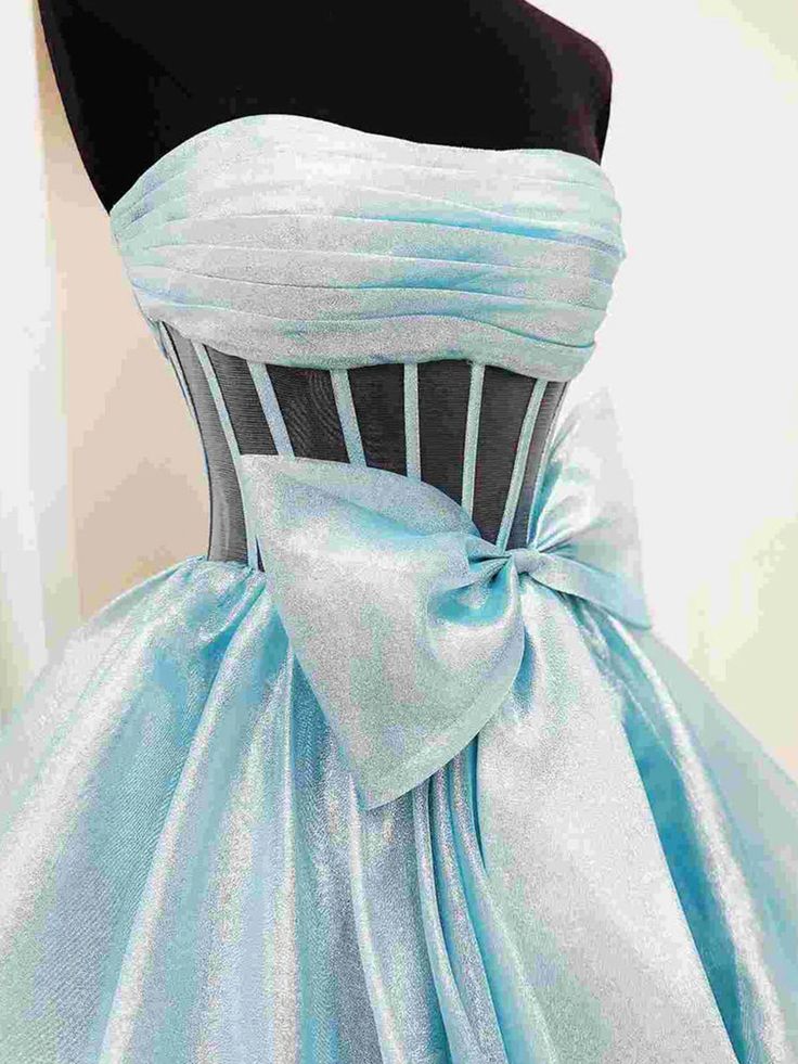 Strapless A-Line Organza Ruffle Prom Dress, Sleeveless Bowknot Evening Gown, LTP3721