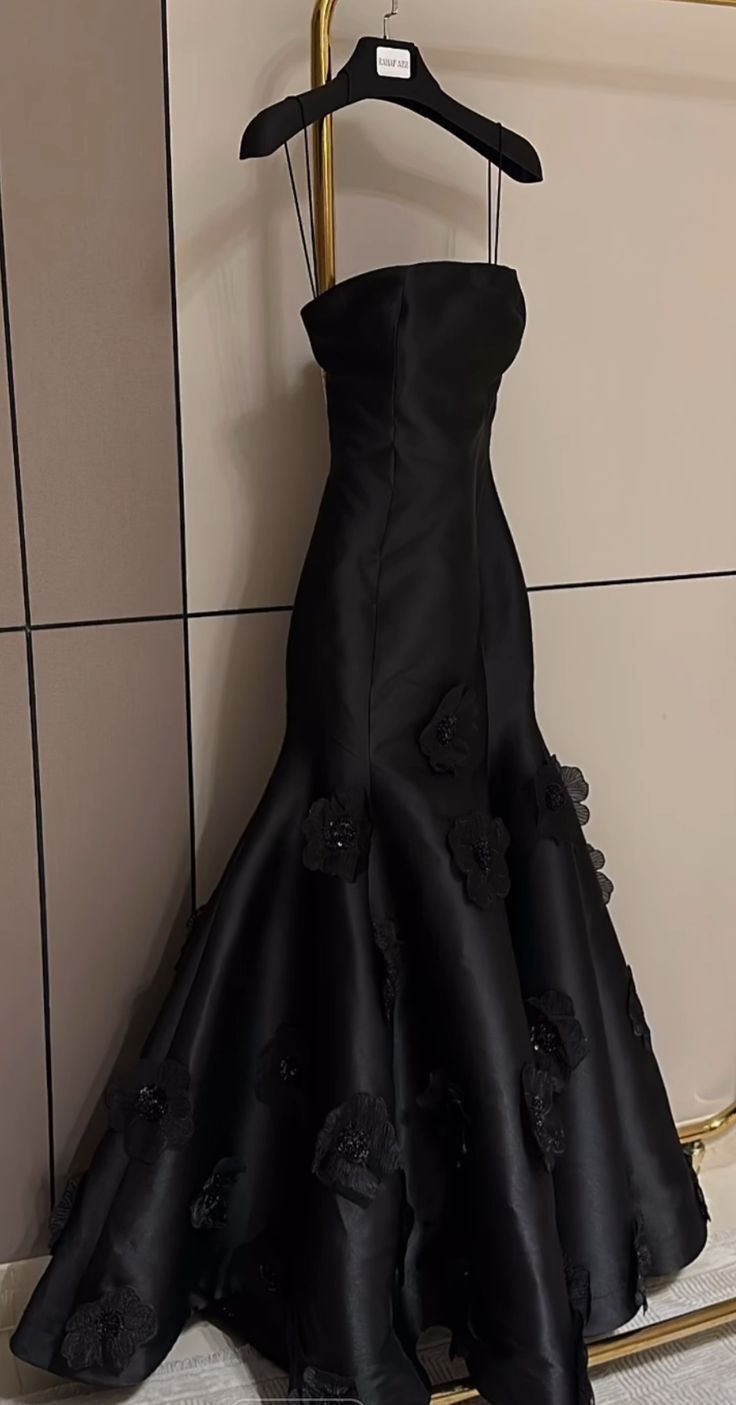 Strapless Black Floral Prom Dress, Trumpet Full Length Evening Party Gown,LTP3569