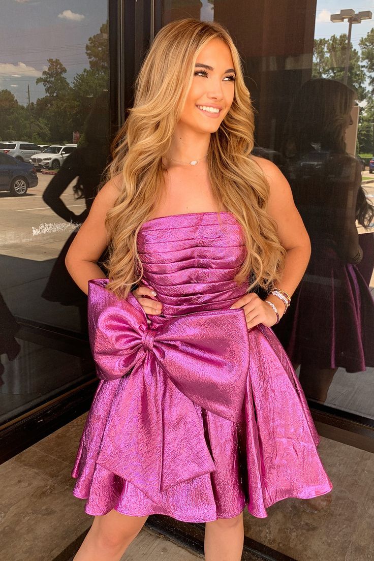 Strapless Bowknot Homecoming Dresses A-Line Hot Pink Mini Graduation Dress, LTP3252