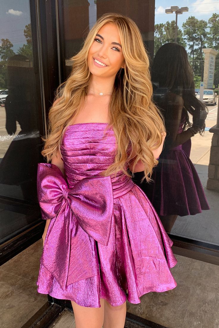 Strapless Bowknot Homecoming Dresses A-Line Hot Pink Mini Graduation Dress, LTP3252