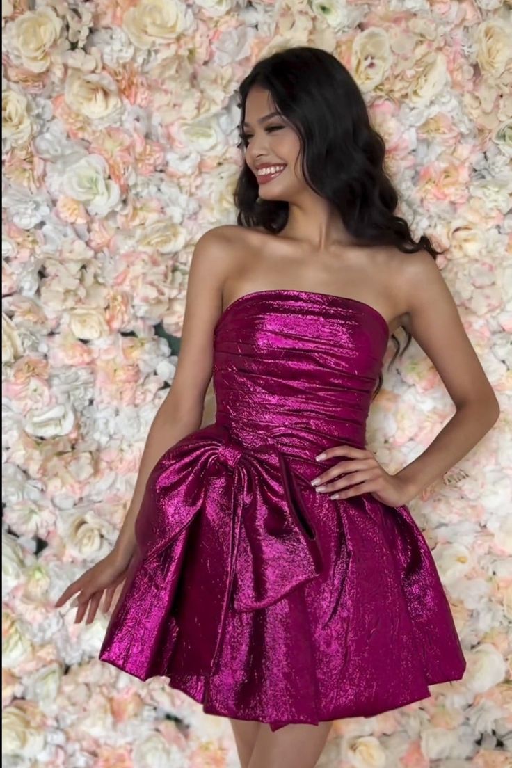 Strapless Bowknot Homecoming Dresses A-Line Hot Pink Mini Graduation Dress, LTP3252
