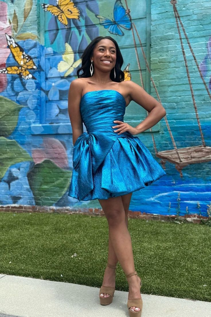 Strapless Bowknot Homecoming Dresses A-Line Hot Pink Mini Graduation Dress, LTP3252