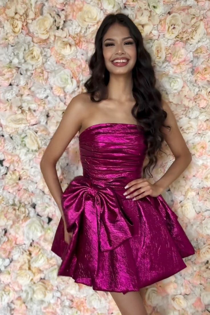 Strapless Bowknot Homecoming Dresses A-Line Hot Pink Mini Graduation Dress, LTP3252