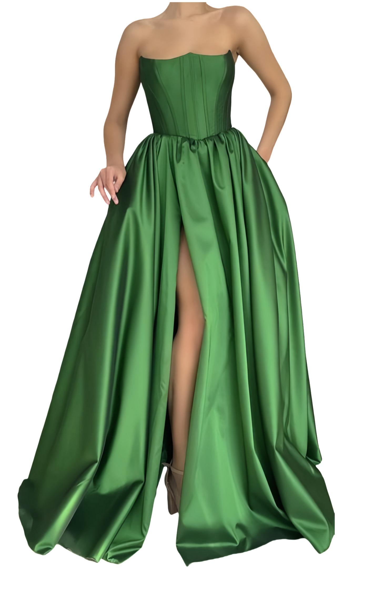 Strapless Green A-Line Satin Prom Dress, LTP3496