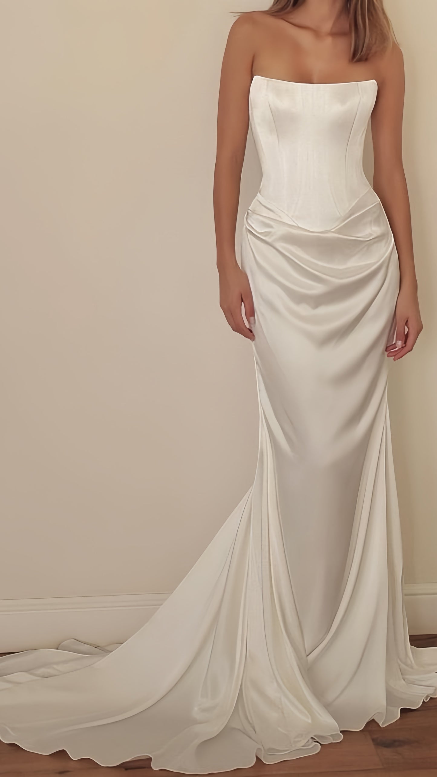 Strapless Ivory Pleated Wedding Dress,LTP3531