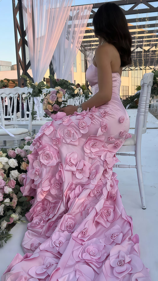 Strapless Pink Floral Mermaid Party Evening Dress, Formal Celebrity Dress,LTP3691