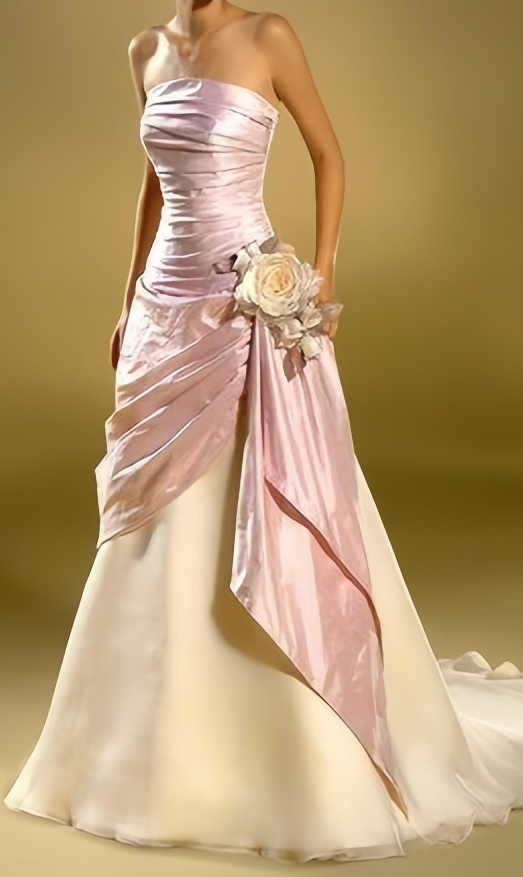 Strapless Pink Ivory Mermaid Party Dress, Vintage Wedding Gown,LTP3529