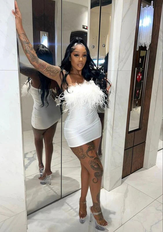 Strapless Feather White Homecoming Dresses Mini Party Dress
