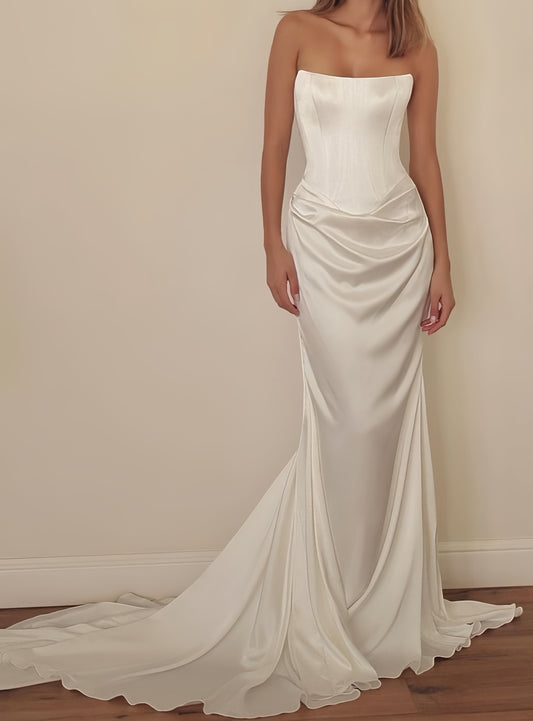 Strapless Ivory Pleated Wedding Dress,LTP3531