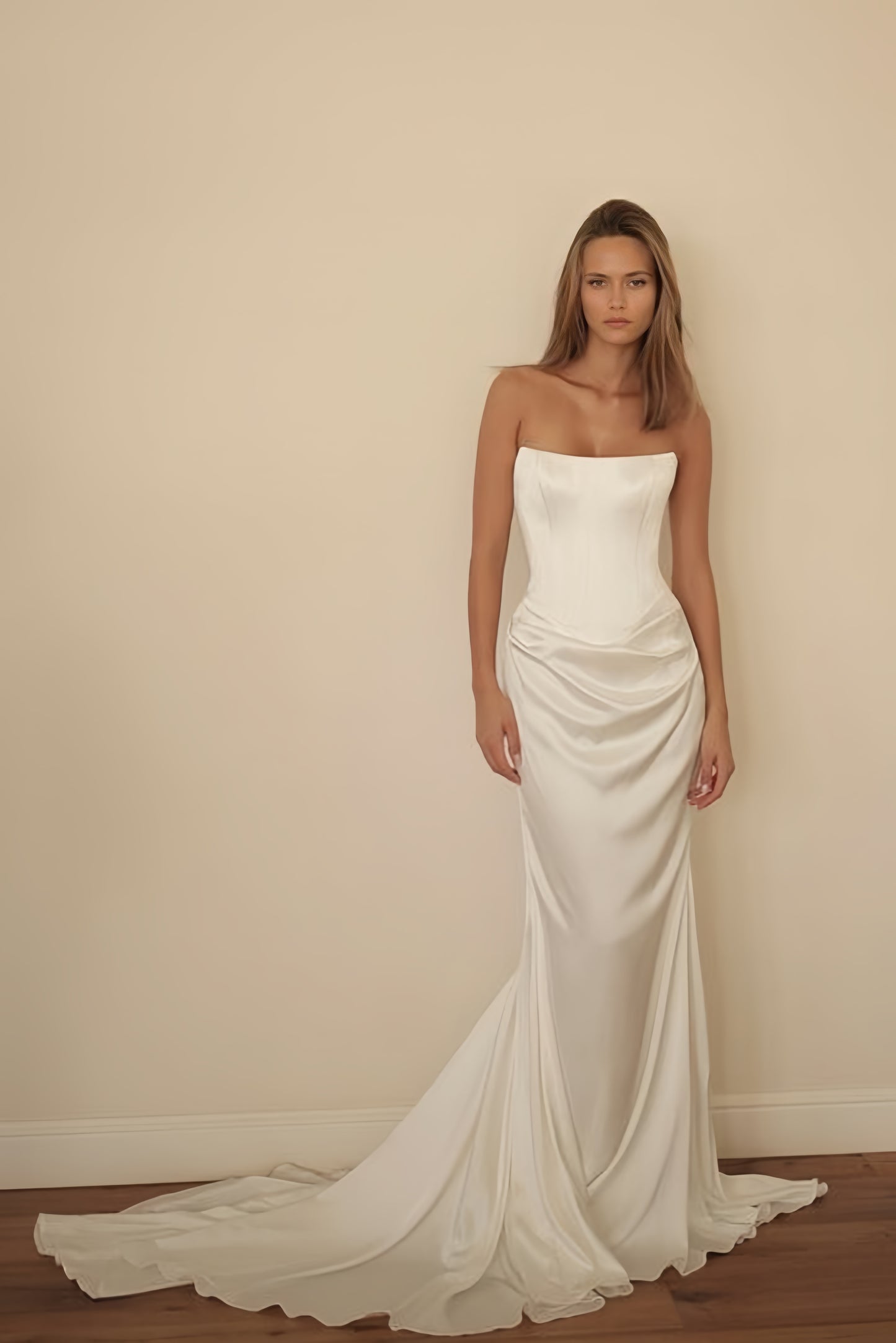 Strapless Ivory Pleated Wedding Dress,LTP3531
