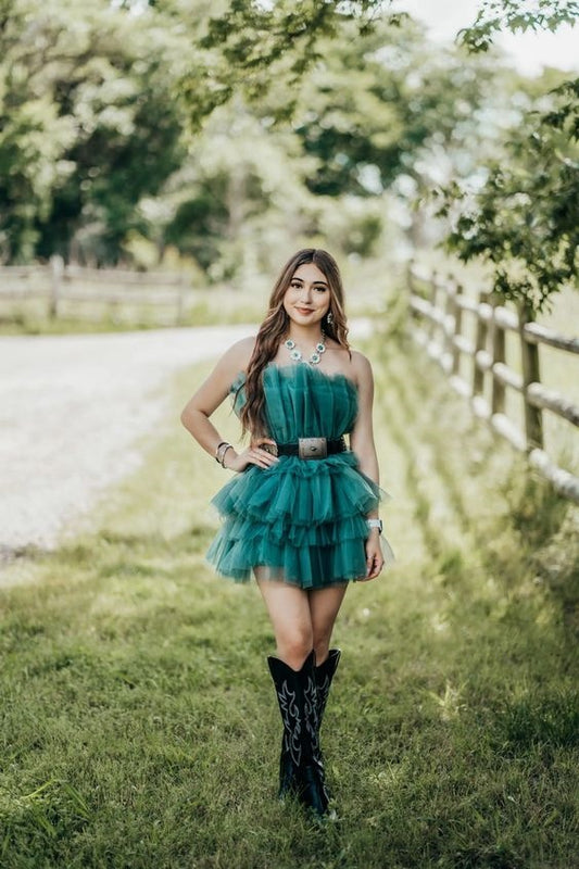 Strapless Tulle Tiered Short Dress Sleeveless Homecoming Dress, LTP3292