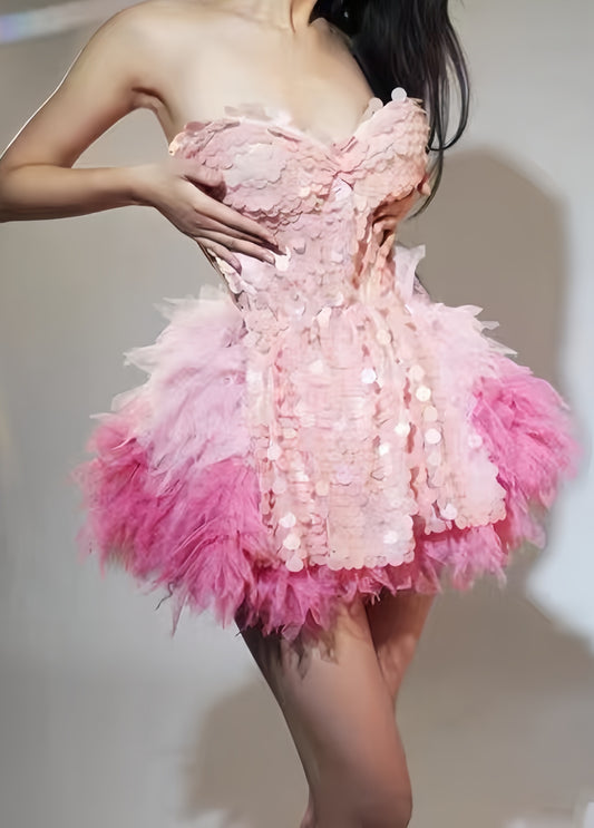Stylish Pink Homecoming Dresses Sequin Feather Mini Party Dress,LTP3931