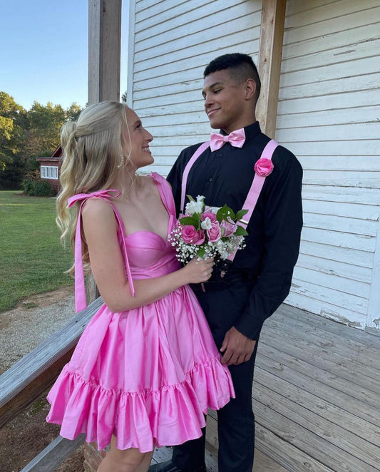 Sweet Pink A-Line Homecoming Dress Tie Up Straps Party Gown, LTP3324