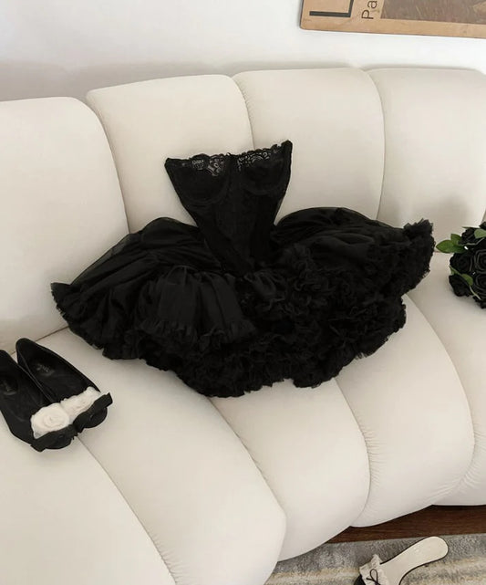 Sweetheart Black Lace Ball Gown Sleeveless Layers Homecoming Party Dress,LTP3852