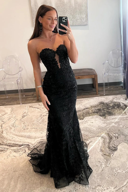 Sweetheart Black Lace Mermaid Prom Dresses