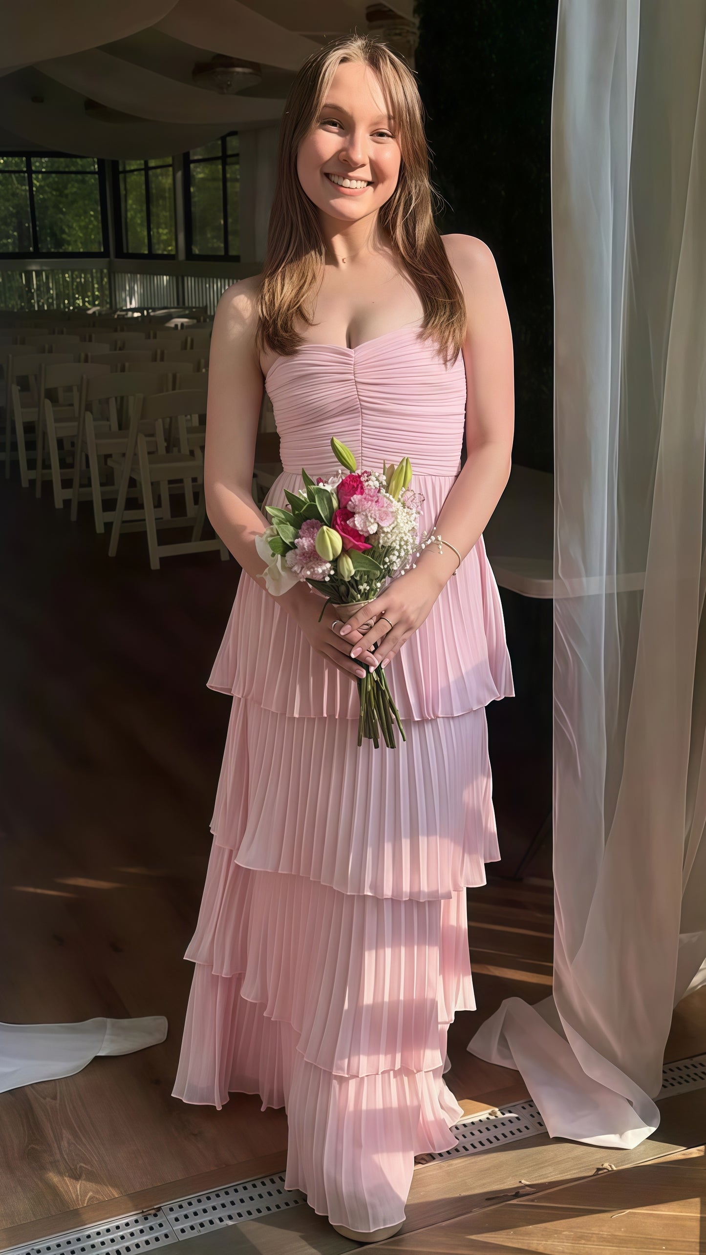 Sweetheart Chiffon Pleated Ball Gown, Ruffle Evening Prom Dress,LTP3441