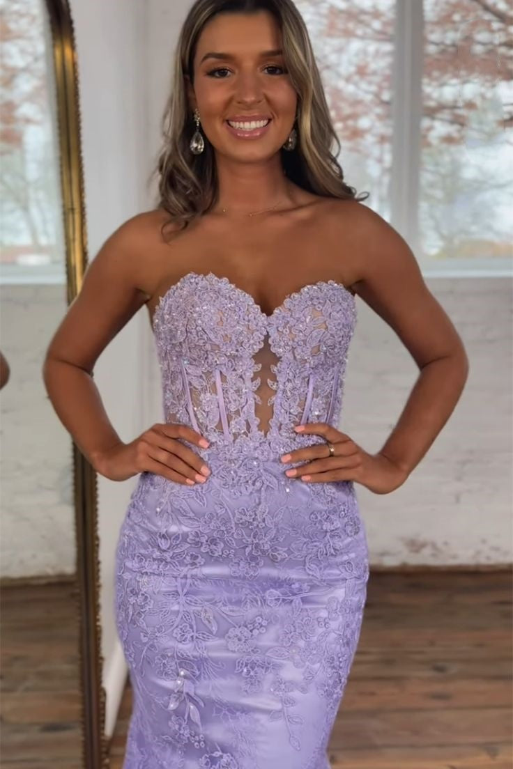 Sweetheart Lace Mermaid Long Prom Dress