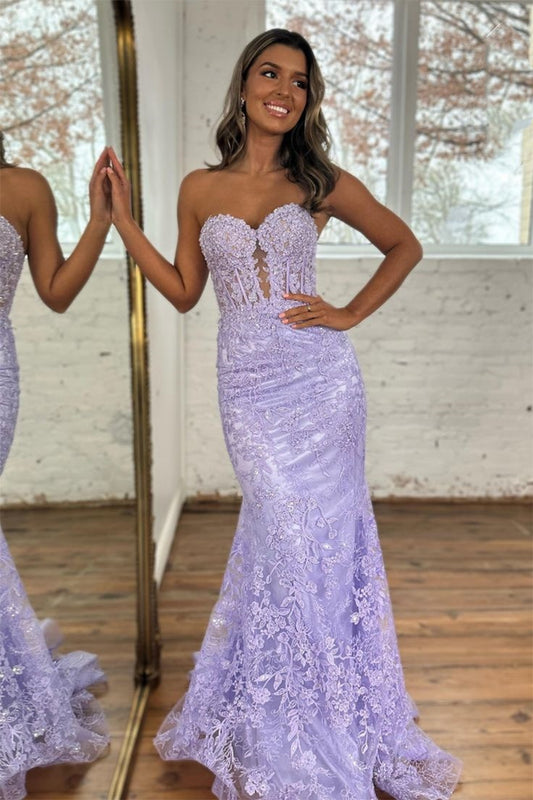 Sweetheart Lace Mermaid Long Prom Dress