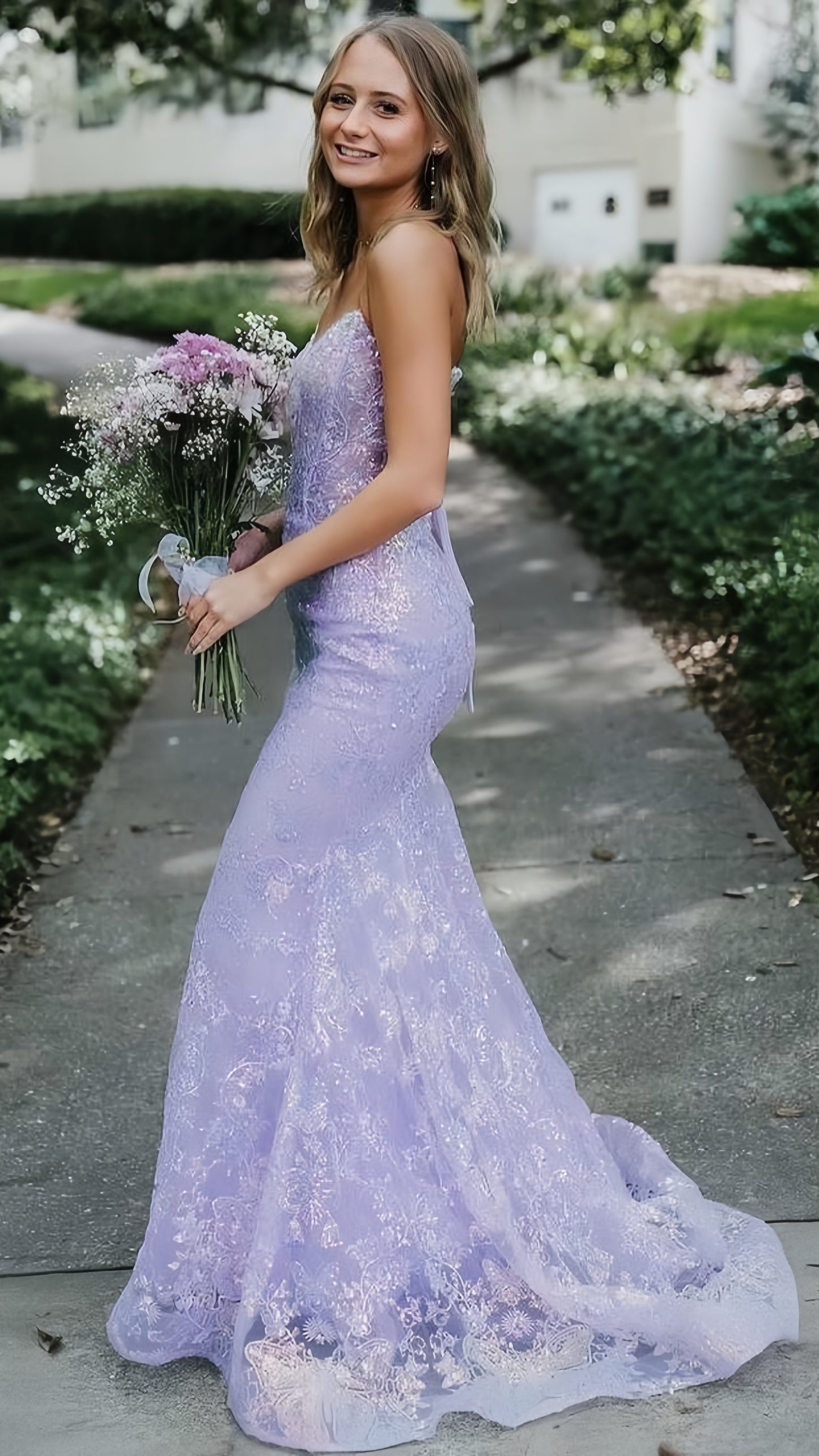 Sweetheart Lilac Mermaid Lace Prom Dress,LTP3526